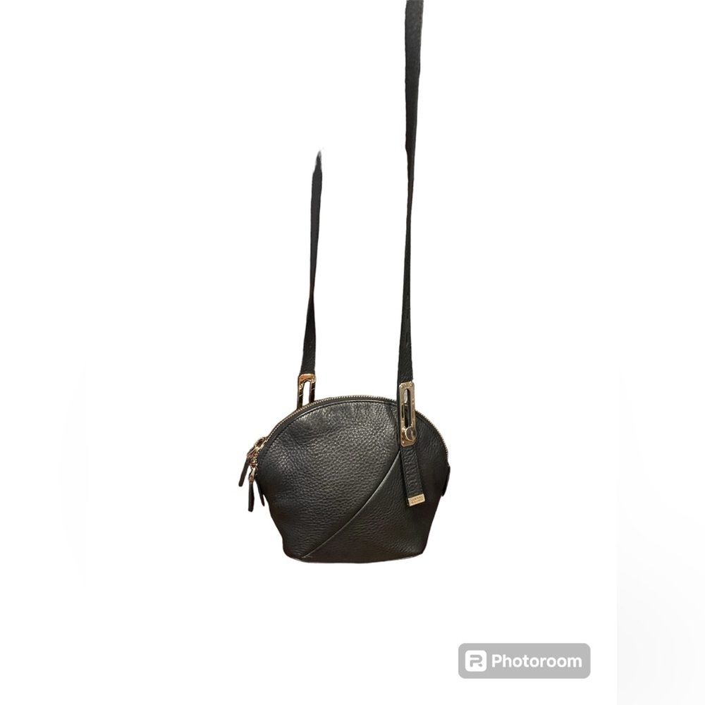 Stuart Weitzman deep navy pebbled leather crossbody with cool gold hardware.B2